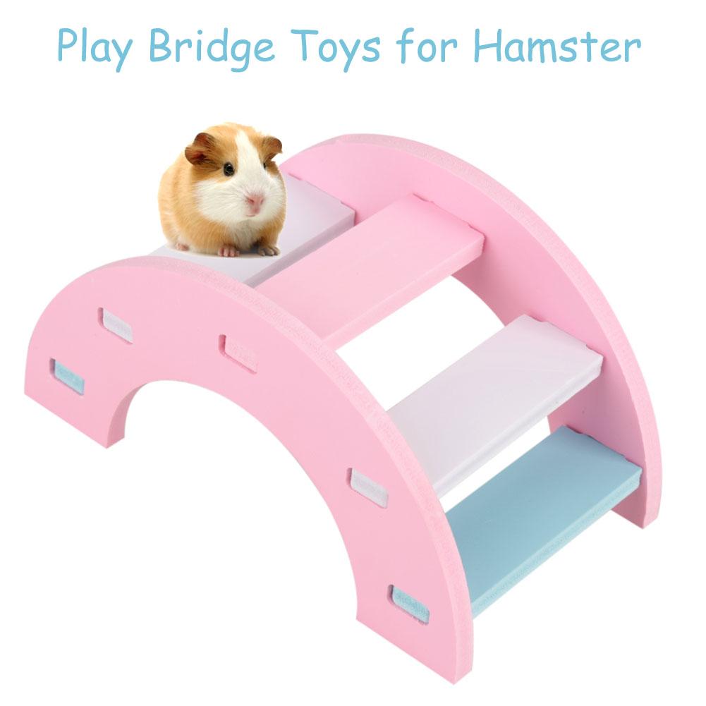 Wooden Hamster Play Bridge Toys   Seesaw Activity Cage for Pet Guinea   Mice Pink