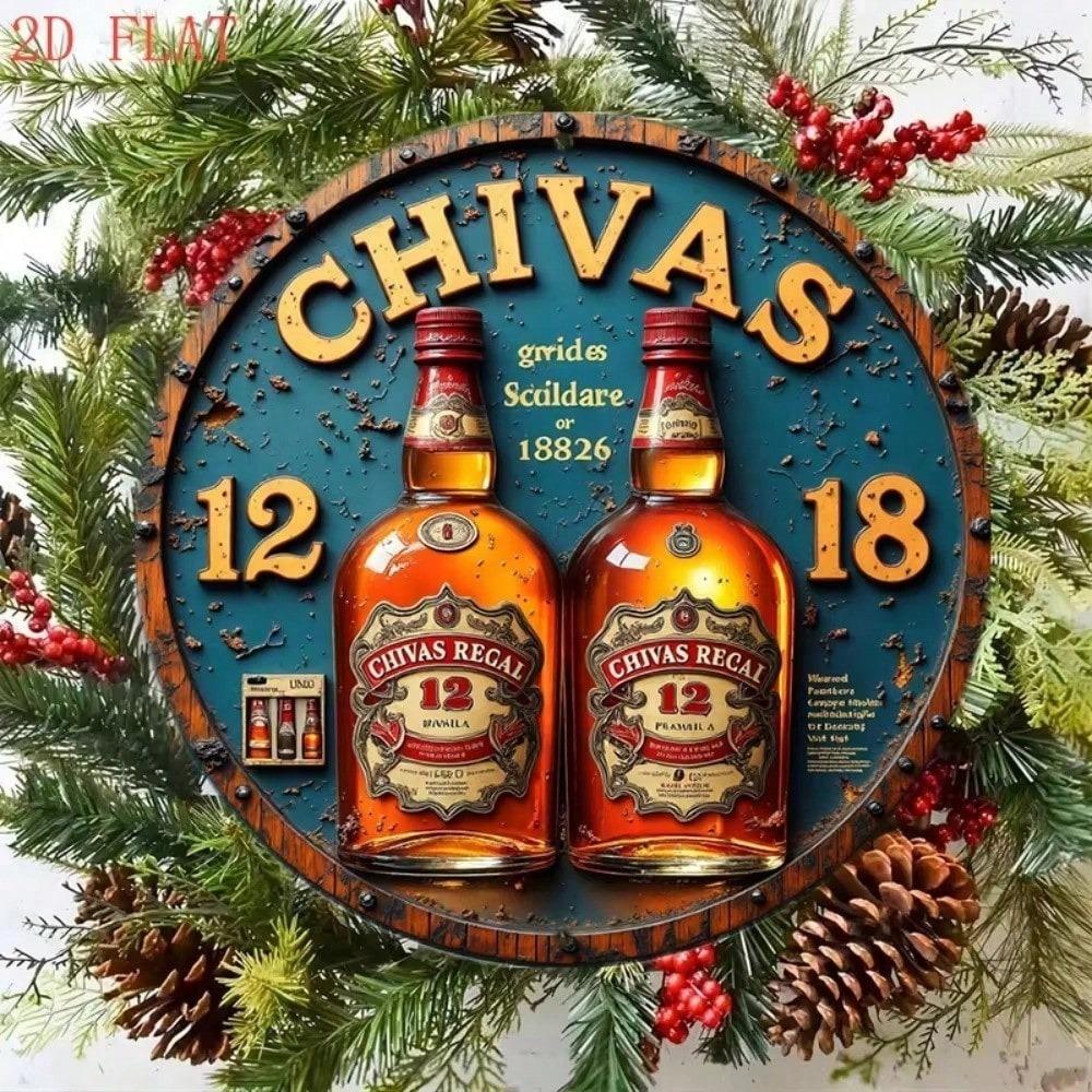 Vintage Whiskey Metall Wandkunst Schild Rund 2D Bar Dekor Bauernhaus Haus Geschenk Man Cave