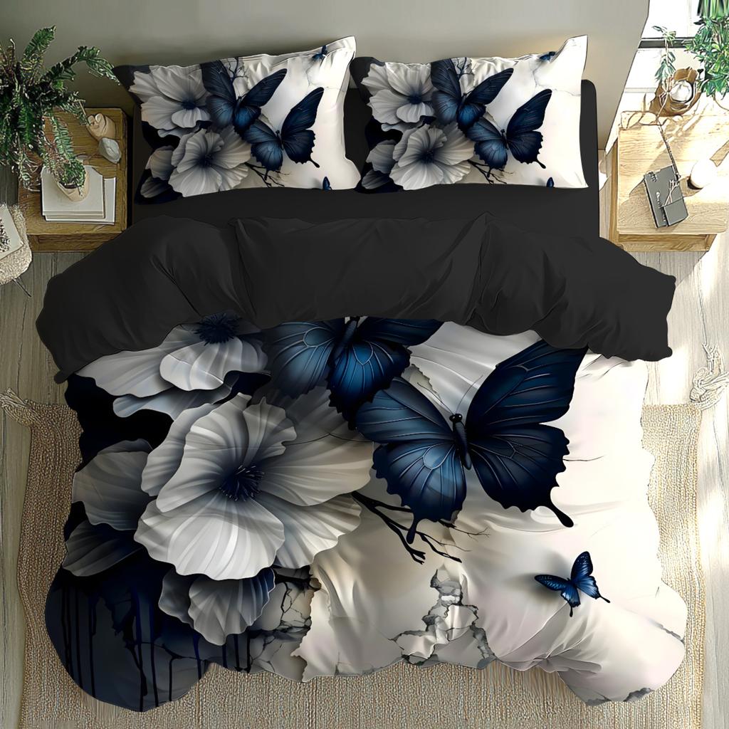 Beding Set Features a Warm And Minimalist Style featuring Buterflies And Floral Paterns Polyester Printed Soft with Soft Fabric Duvet Cover Set