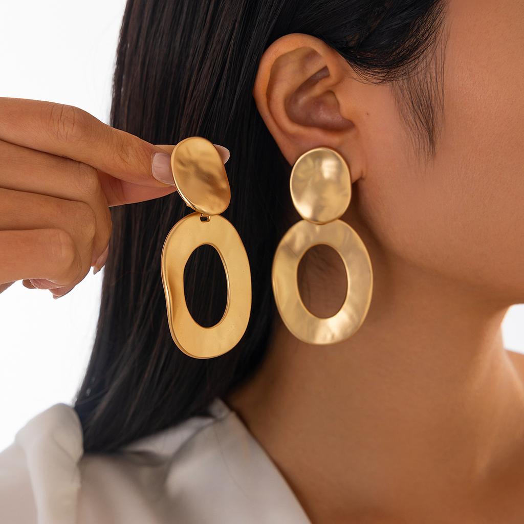 INS Folded Water Drop Pendant Earrings Irregular Geometric Hammered Surface Earring Set