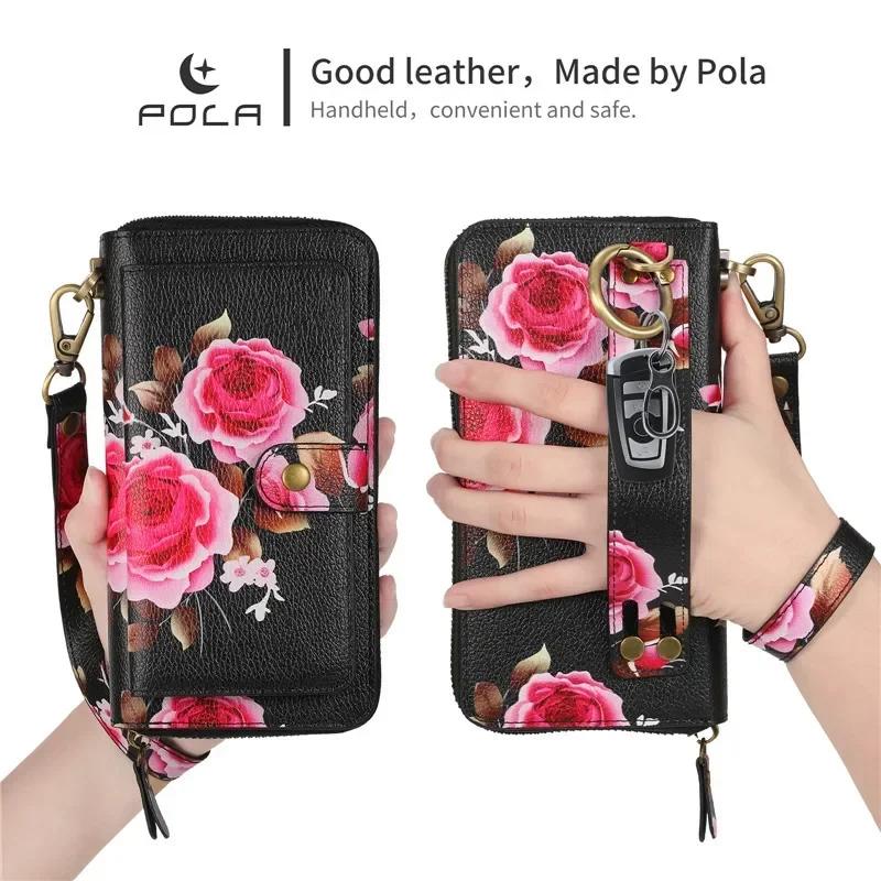 Magnetic Lanyard Leather Zipper Wallet Card Phone Case for iPhone 17 Air 16 15 Pro Max 14 Plus 13 12 11 XS XR X Flip Stand Cover