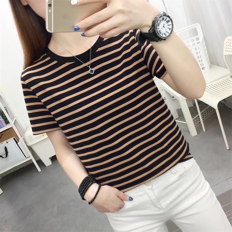 Women Plus Size Striped Cotton Short Sleeve T-Shirt Summer Loose O-Neck Casual Basic Tee Tops