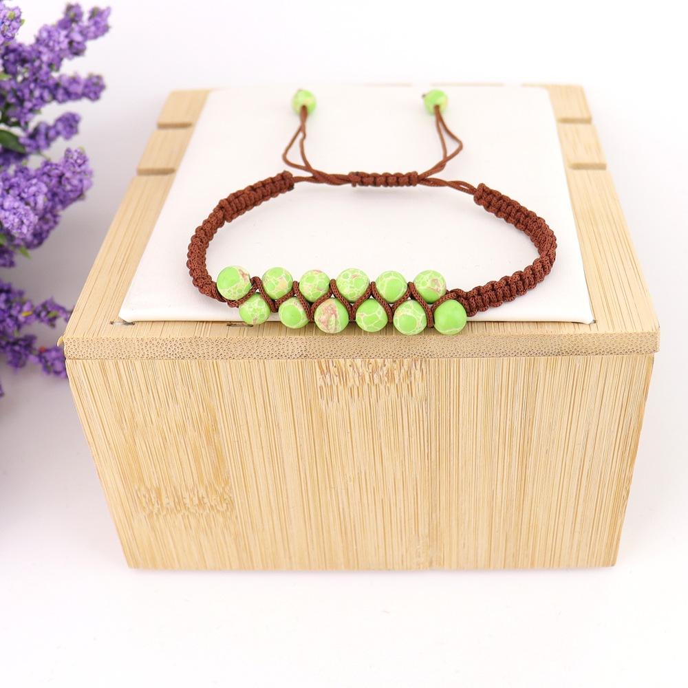 Bohemian Hand-Woven Round Bead Natural Stone Crystal Double Row Woven Couple Bracelet B102