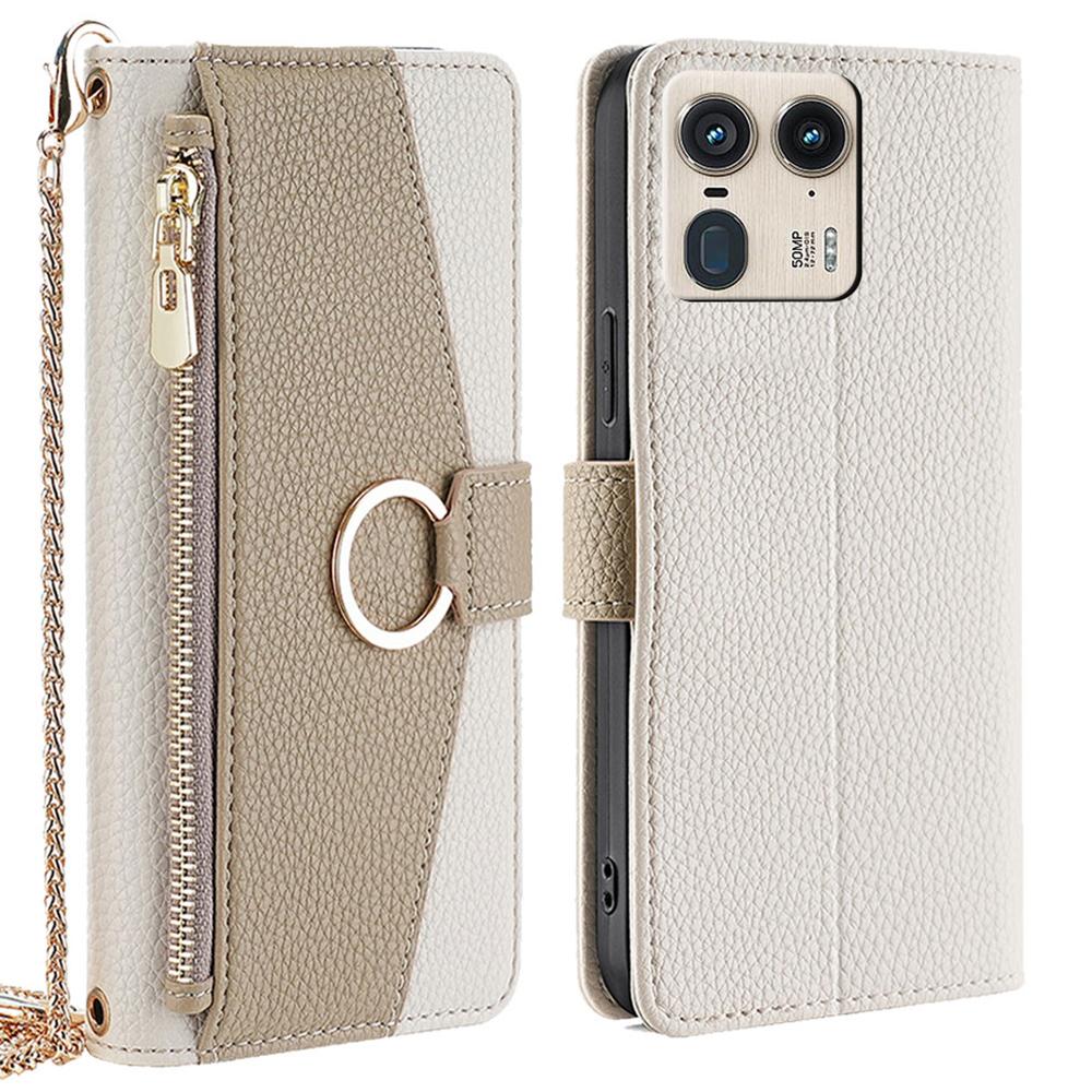 

For Motorola Moto X50 Ultra 5G/Edge 50 Ultra 5G Case Mirror Wallet Leather Phone Cover with Chain Shoulder Strap White