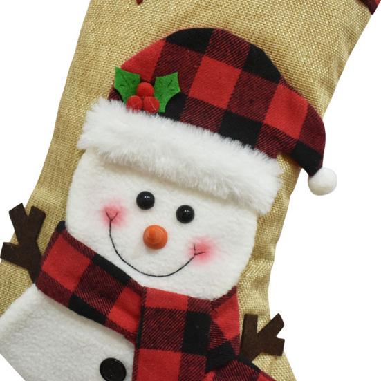 Christmas Stockings 18" Burlap Plaid Fireplace Hanging Stockings 3D Plush Santa Claus/Snowman/Reindeer Large Xmas Stockings for Holiday Party Decor