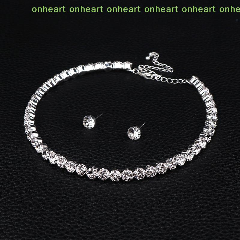 [C]4Pcs/set Women Crystal Jewelry Set For Women Charm Necklace Bracelet Stud Earring White Zircon Chain Necklace