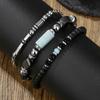 Armband aus Naturstein- und Holzperlen für Herren, schwarz matt, verstellbares Kettengliedarmband, mehrlagig tragbar, Armband-Sets für Herren