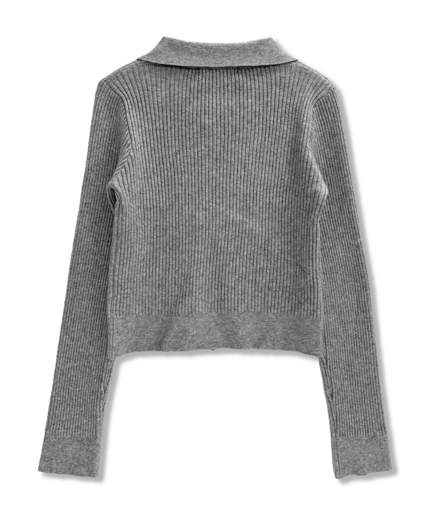Damiswi Cross Print Ribbed Knit Zip-Up_Gray