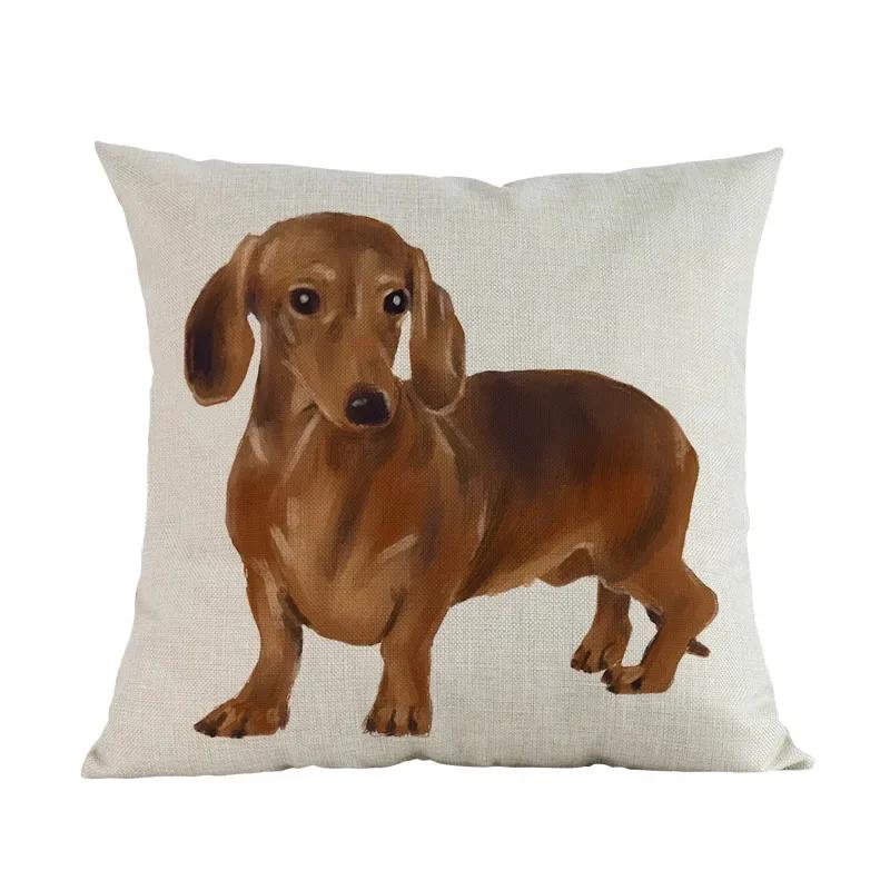 Watercolor Style Pet Dog Cushion Cover Home Living Room Sofa Decoration Pillow Case Chair Car Bedroom Decorative Pillowcase Gift