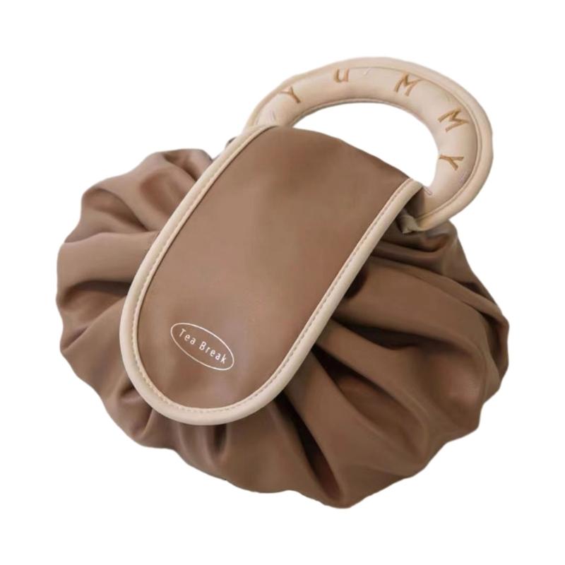 

Trendy Cosmetic Bags for Women Elegant Drawstring Makeup Pouch Travel Toiletries Organizer Storage Hangbag Tote Bag 1 коричневий