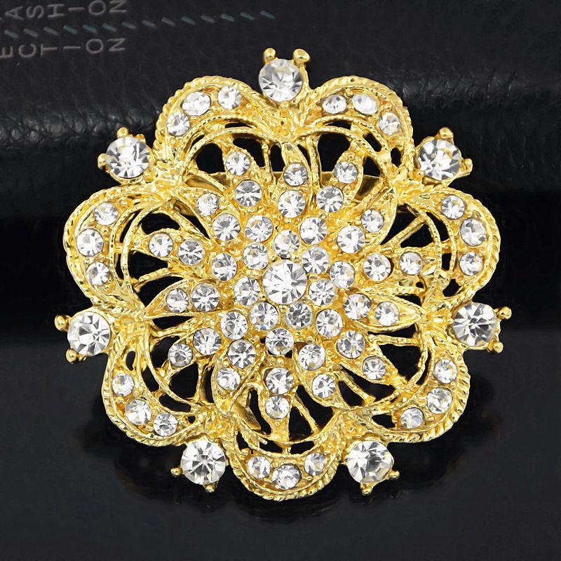 Elegant Rhinestone Bridal Bouquet Brooch - Classic Flower Pin  Scarf Buckle