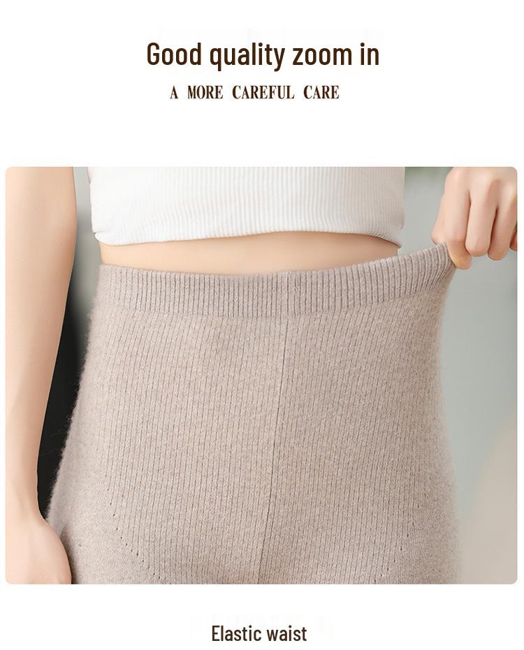 Women's Cashmere High-Waisted Slim-Fit Leggings - Chic and Thick for Autumn/Winter, Wearable Outside for Warmth.