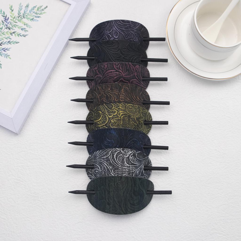 Damen Haarspange mit Stab Kunstleder Haarspange Stab Haarschmuck Oval Form Haarnadeln Pferdeschwanzhalter Haaraccessoires