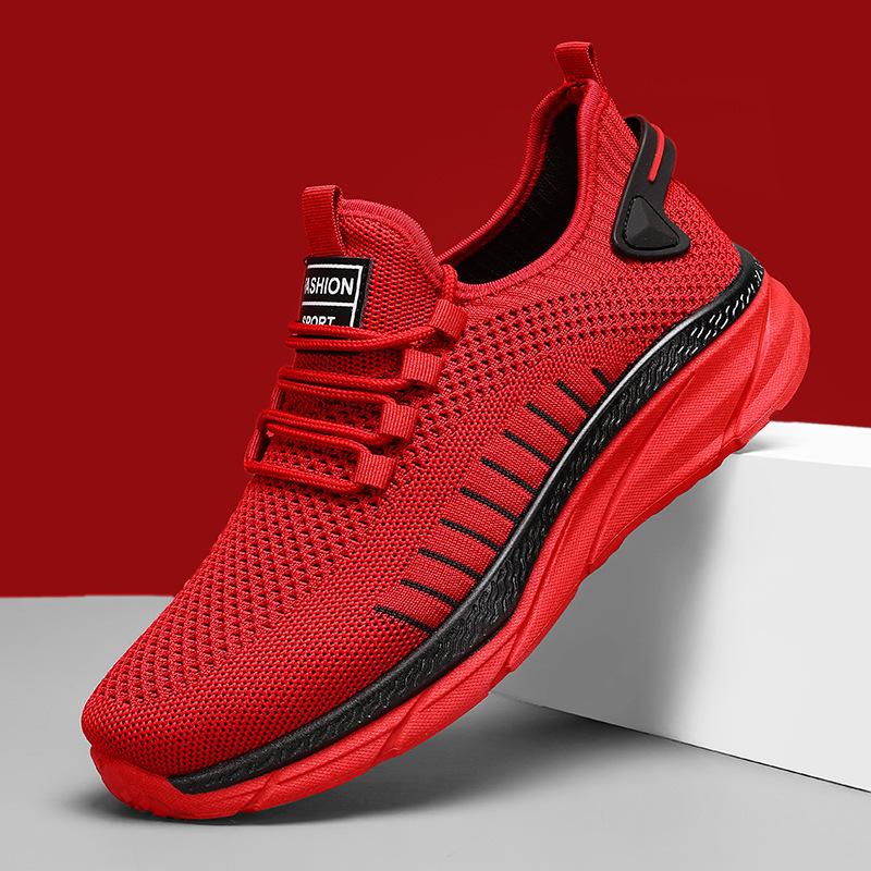 Fashion Spring Red Casual Shoes Mesh Breathable Sneakers for Men Outdoor Slip-on Walking Shoes Men Lace Up Trainers Men's Sports Shoes