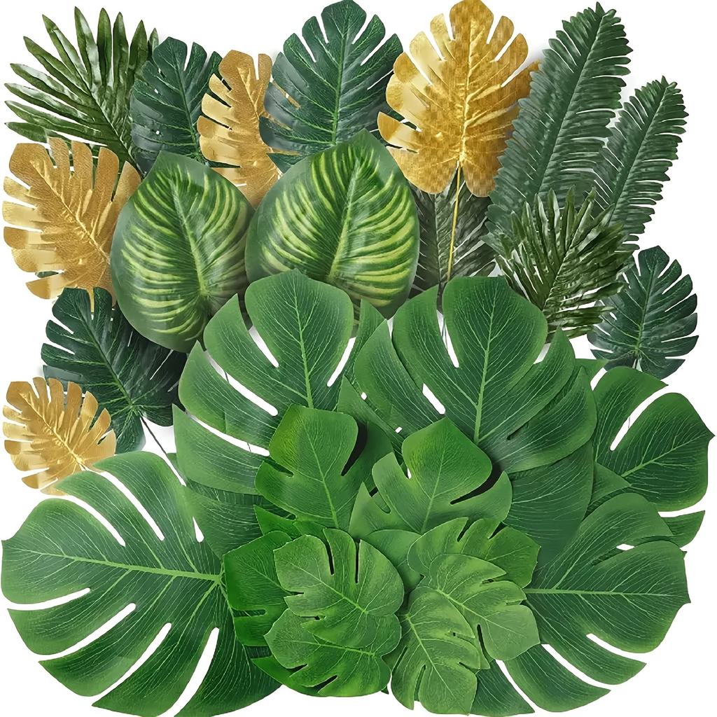Artificial Monstera Leaf Green Foliage Single Stem Fake Leaves Plastic Leaves for Balloon Wedding Decor, Small Fresh Home Decor Accessories, Suitable