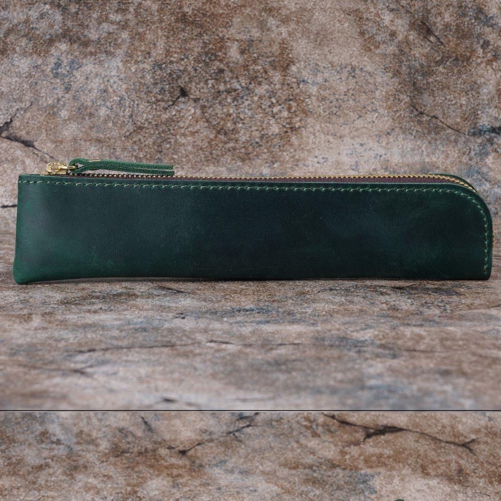 Pencil Holder Pen Protective Bag Zipper Pen Sleeve Pouch Cowhide Pencil Case  Stationery School