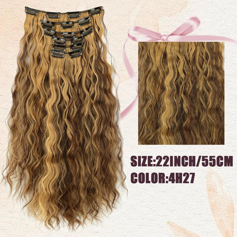 6pcs Water Wave Curly Clip in Hair Extensions Wigs, Long Curly Wavy Hair Clip in Wig for Women Daily Wear, Christmas Halloween Music Festival Party 55