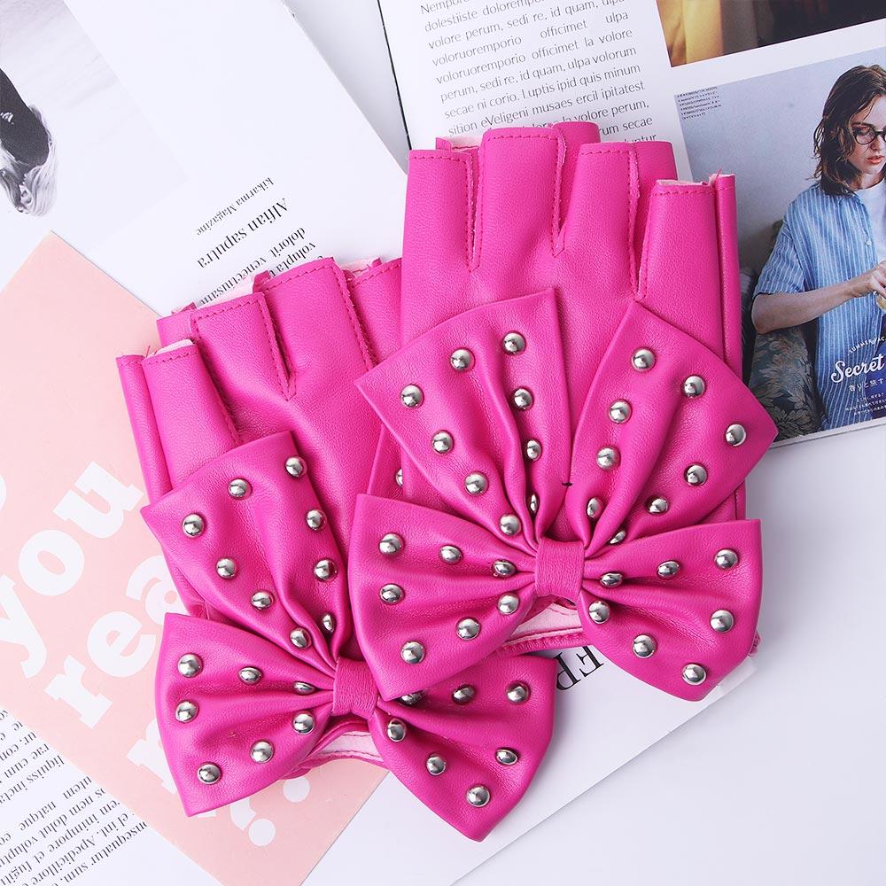 Rivet PU Leather Punk For Girls Women Gloves Korean Anime Mittens Dancing Gloves Half Finger Gloves