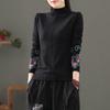 Velvet Retro Ethnic Long Sleeve Top: Fashionable Semi-High Neck Chinese Style