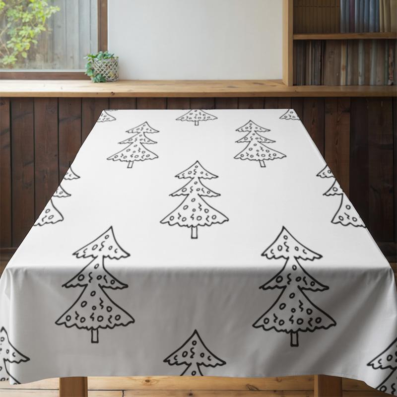 Moderner nordischer Weihnachtsbaumdruck Tischdecke Heimdeko Quadratisch Weiß Polyester Esszimmer Dekorative Decke 160X240Cm Neues Jahr