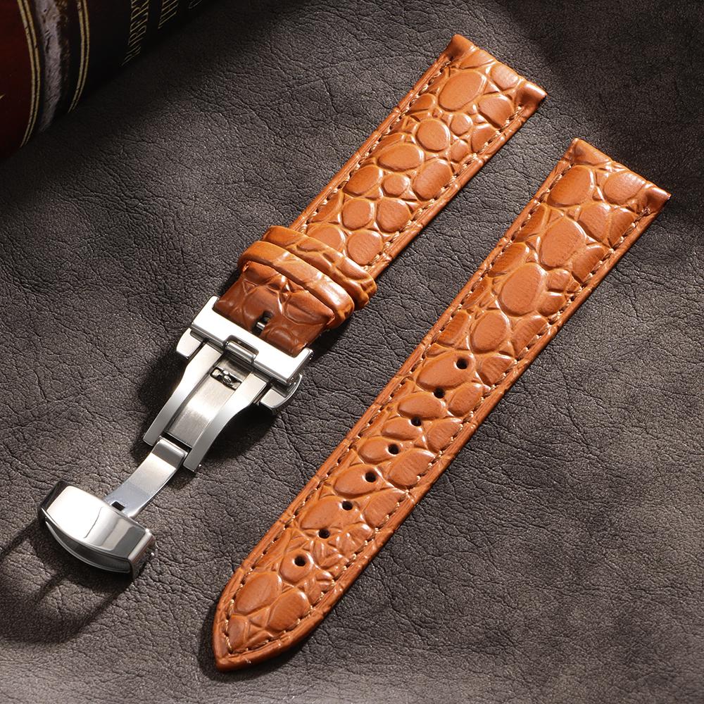 Geprägtes Lederarmband mit Schmetterlingsverschluss Krokodilmuster Design Armband 14/16/18/19/20/21/22/24mm Ersatz-Armbanduhrenarmbänder