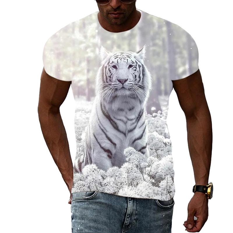 Letní móda Trička s grafikou Tiger Muži Neformální Potisk Trend Trička s krátkým rukávem Hip Hop Harajuku Streetwear se zvířecím vzorem