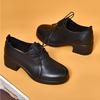 Loafers Women's Spring Autumn Round Head Lace-up Leather Shoes Women's New First-layer Cowhide Thick Heel Commuter Work Shoes
