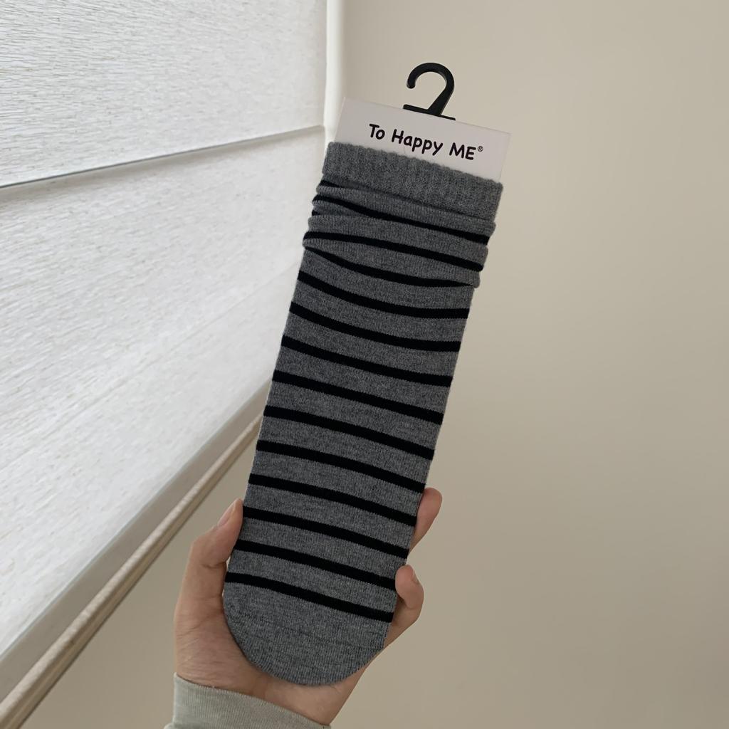 Boneless Wool Socks Mulberry Silk Straight Socks Maillard Striped Stacked Socks Single Needle Medium Tube Women'S Socks