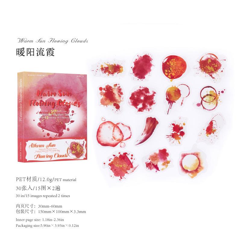 

30 pcs/pack Watercolor splashes Style PET Stickers Adhesive Diy Hand Account Diary Album Scrapbooking Junk Journal Supplies