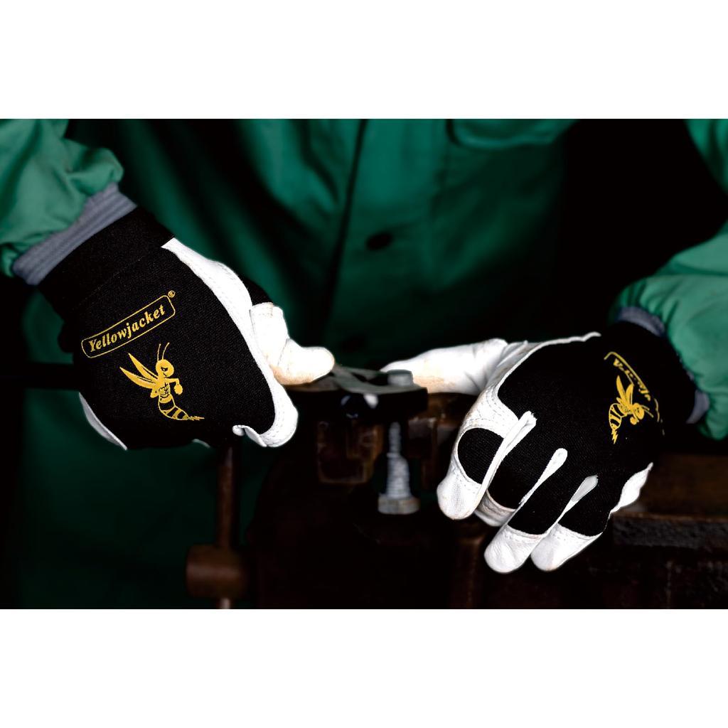 Weldas Top Grain Goat Leather White [YELLOWJACKET] Mechanic's Gloves, 10-2670XL, & Black, (XL size).