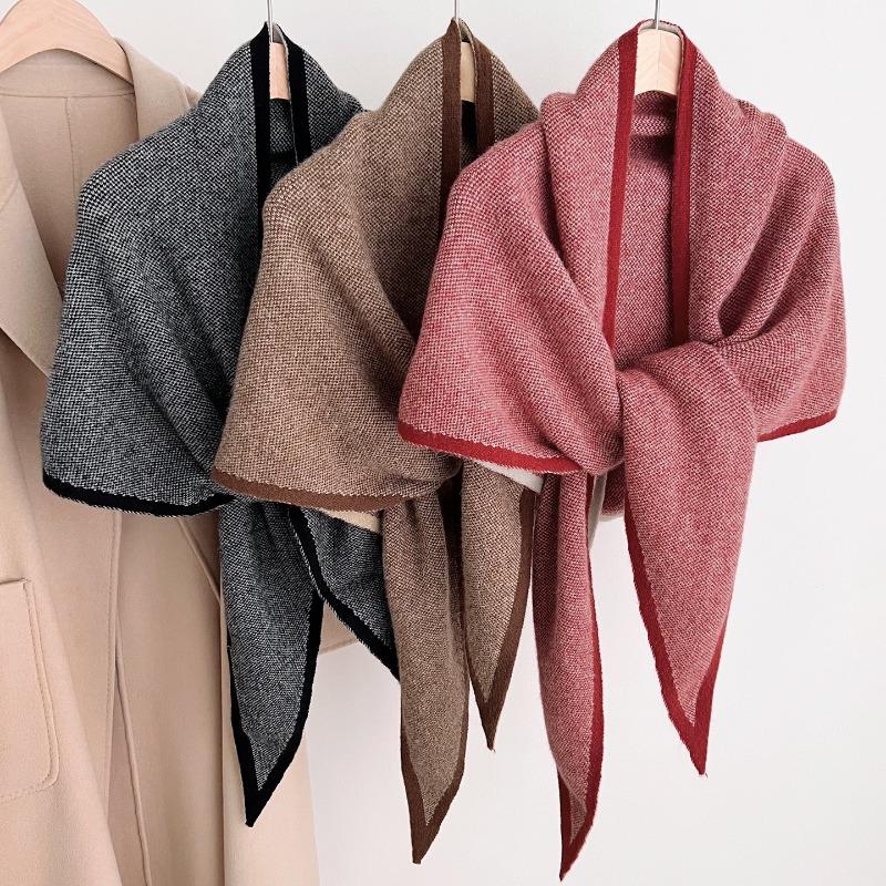 Korean Vintage Knit Solid Thick Triangle Scarf For Women Winter Warm Versatile Shawl