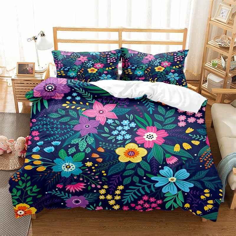 Comforter Floral Bedding Set Botanical Flower Queen Soft Boho Rose Flowers Leaves Print Comforter For Teens Adults Decor