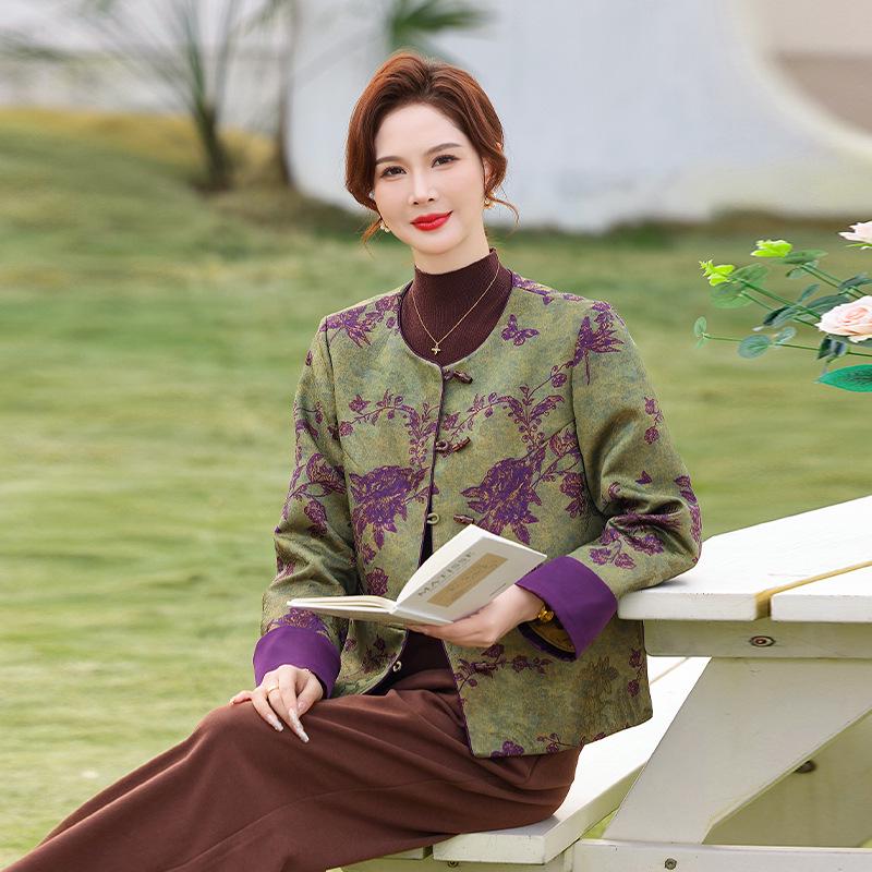 

Китайская куртка на весну и осень для женщин среднего и пожилого возраста - Легкий и стильный топ для мам и бабушек 4XL [150-160 kg]