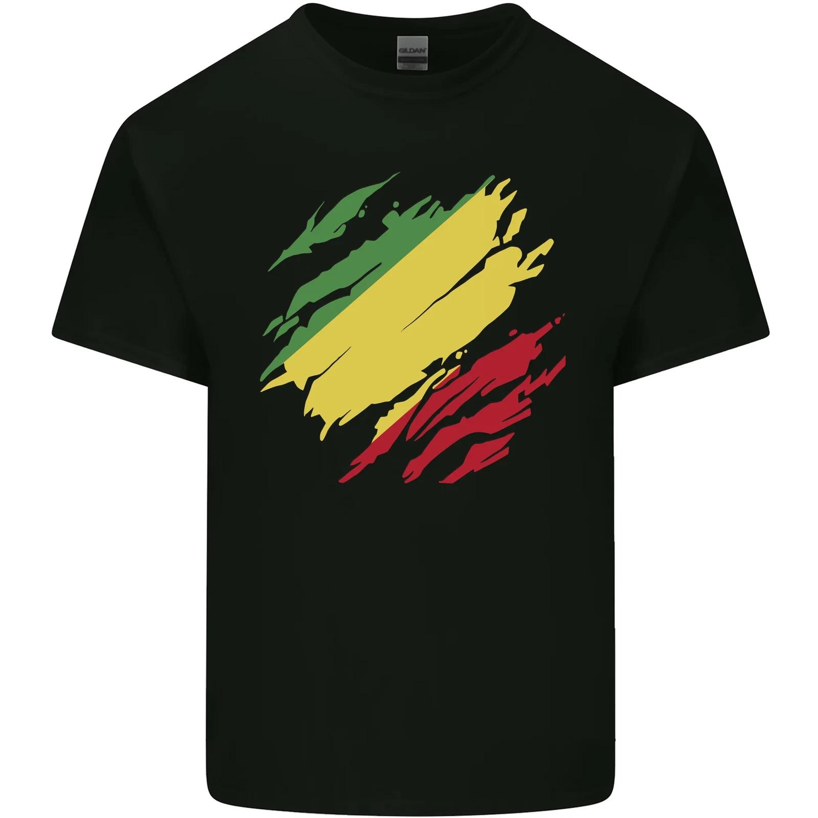 Torn Republic of the Congo Flag Day Football Kids T-Shirt Childrens 3XL