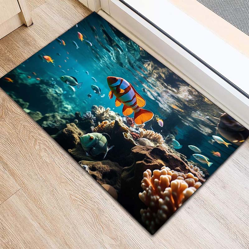 

Ocean Dolphin Doormat, Non-Slip Underwater Floor Rug with Fish Coral for Home Entrance 40x60cm( 15x23in )