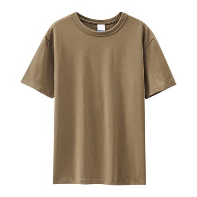 270g Tmavě hnědé těžké tričko s krátkým rukávem v zemité barvě z čisté bavlny s kulatým výstřihem, ležérní top pro muže a ženy, základní tričko
