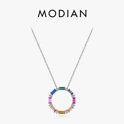 MODIAN 925 Sterling Silver Luxury Elegant Rainbow Color CZ Big Pendant Necklace Vintage Neck Chain For Women Fine Jewelry