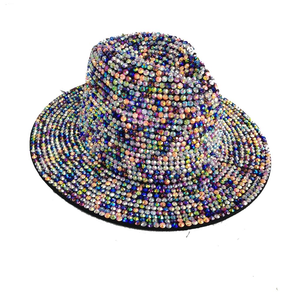Rhinestone Fedora Jazz Hats Cowboy Hat For Women And Men Double-Sided Color Cap Red With Black Diamond Fedora