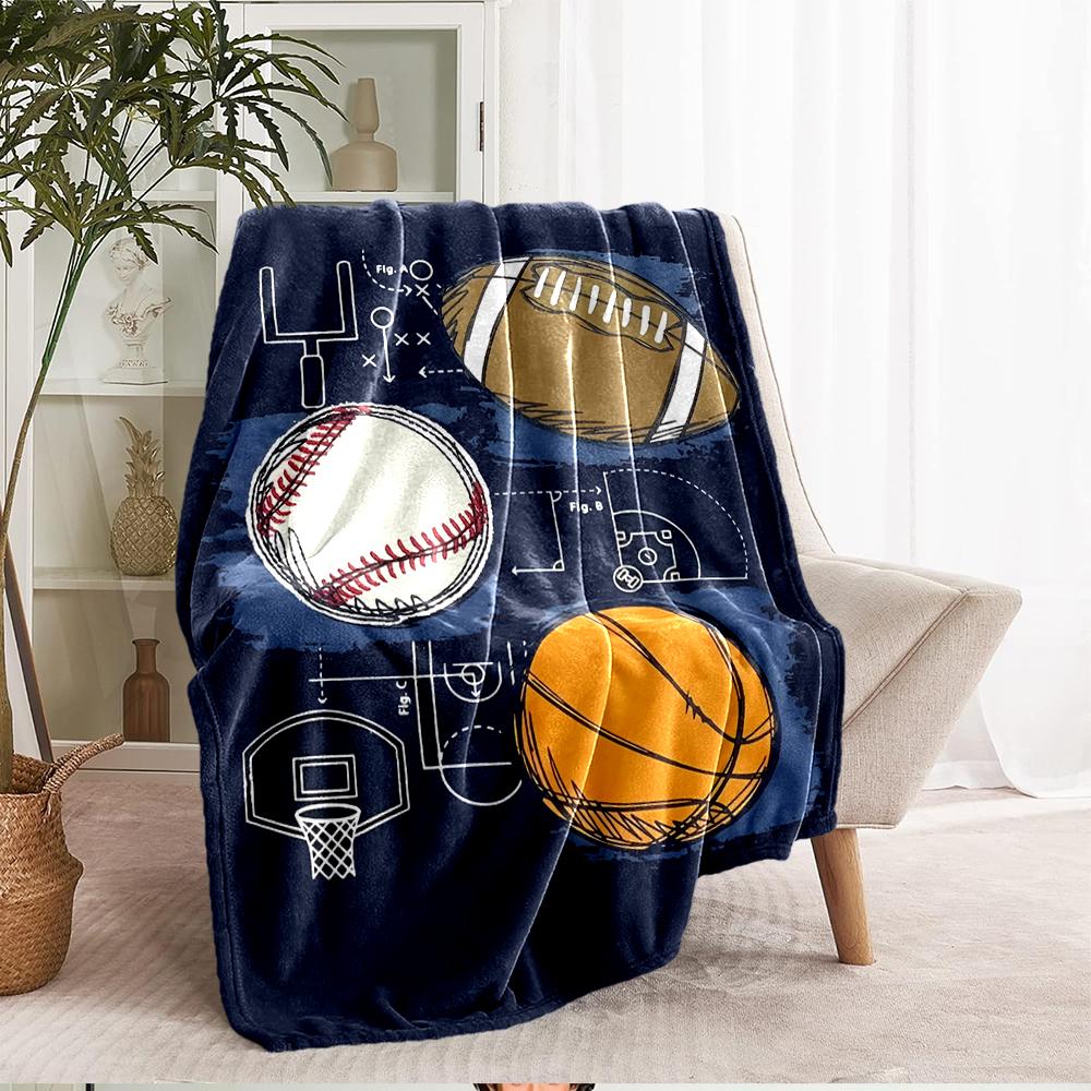 ball sports Theme Printed Blanket - Perfect for Couch, Bed, Travel & Outdoor Use | Machine Washable, Cozy & Durable.