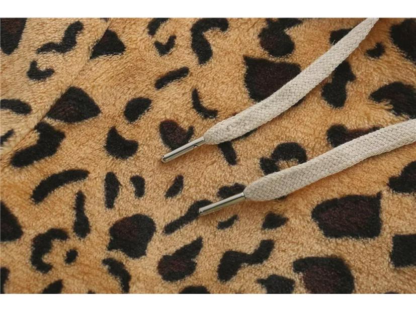 Damen Leopard Print Gespleißter Flauschiger Kapuzenpullover - Winter 2021 Kollektion