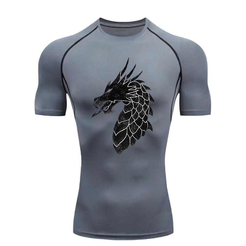 Dragon Pattern Men's Sports T-shirt for Fitness Training Gym Jogging Running Workout Compression Shirt Short Sleeve Rashguard