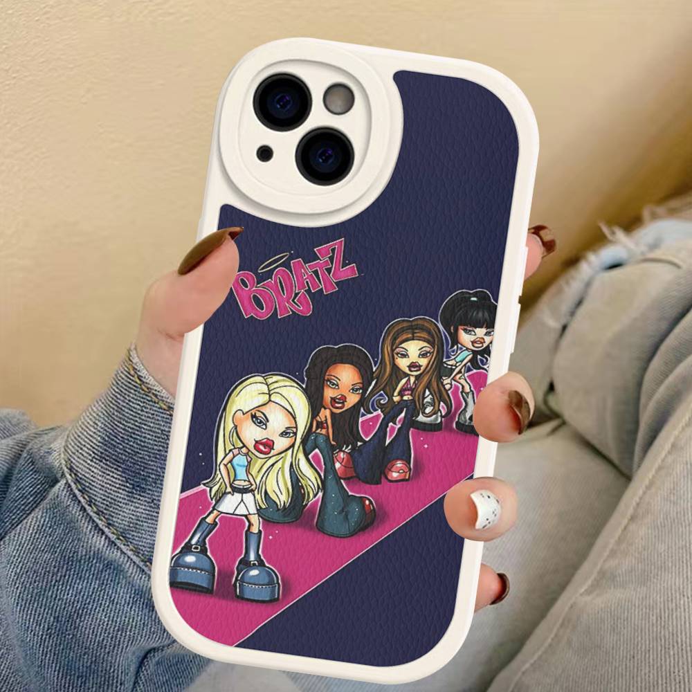 Cute B-Bratz Doll Leather Phone Case For IPhone 16 16e 15 14 13 12 11 Pro Max Plus Mini Cover