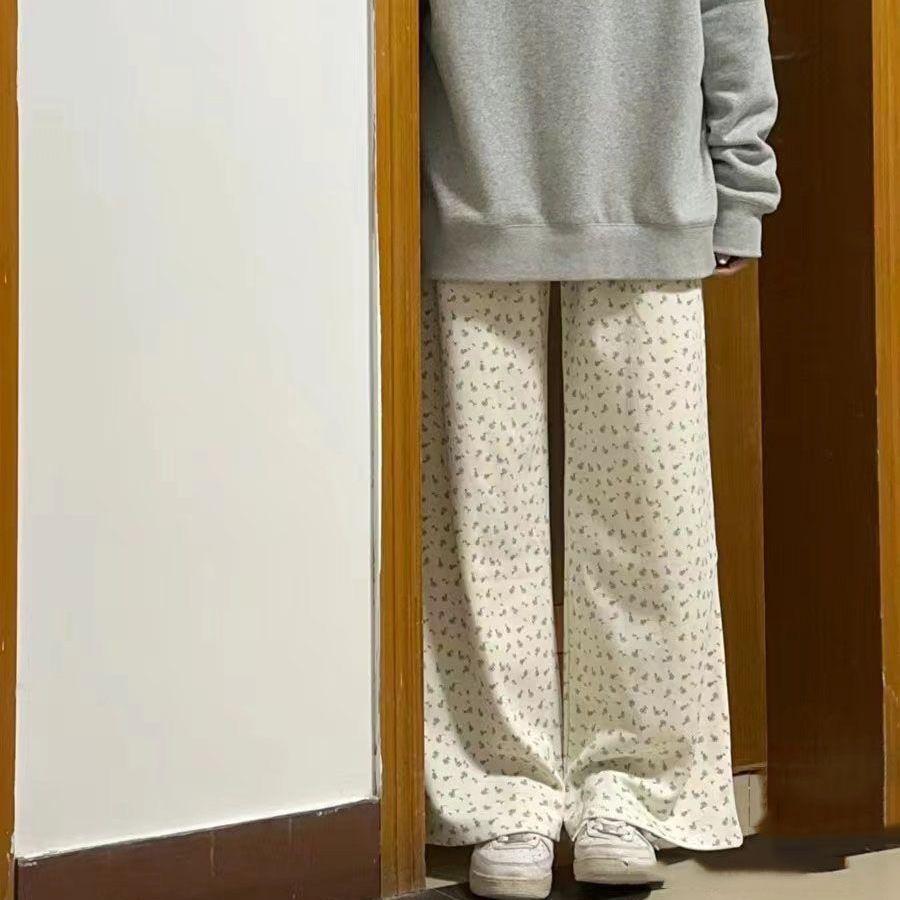 

Women s Floral Wide-Leg Pants: Spring/Summer Casual Loose Fit, Korean Style, Hot Trend S
