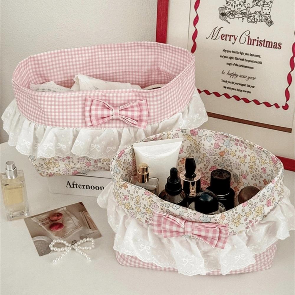 Portable Fabric Storage Basket Floral Pattern Desktop Organizer  Bedroom Storage