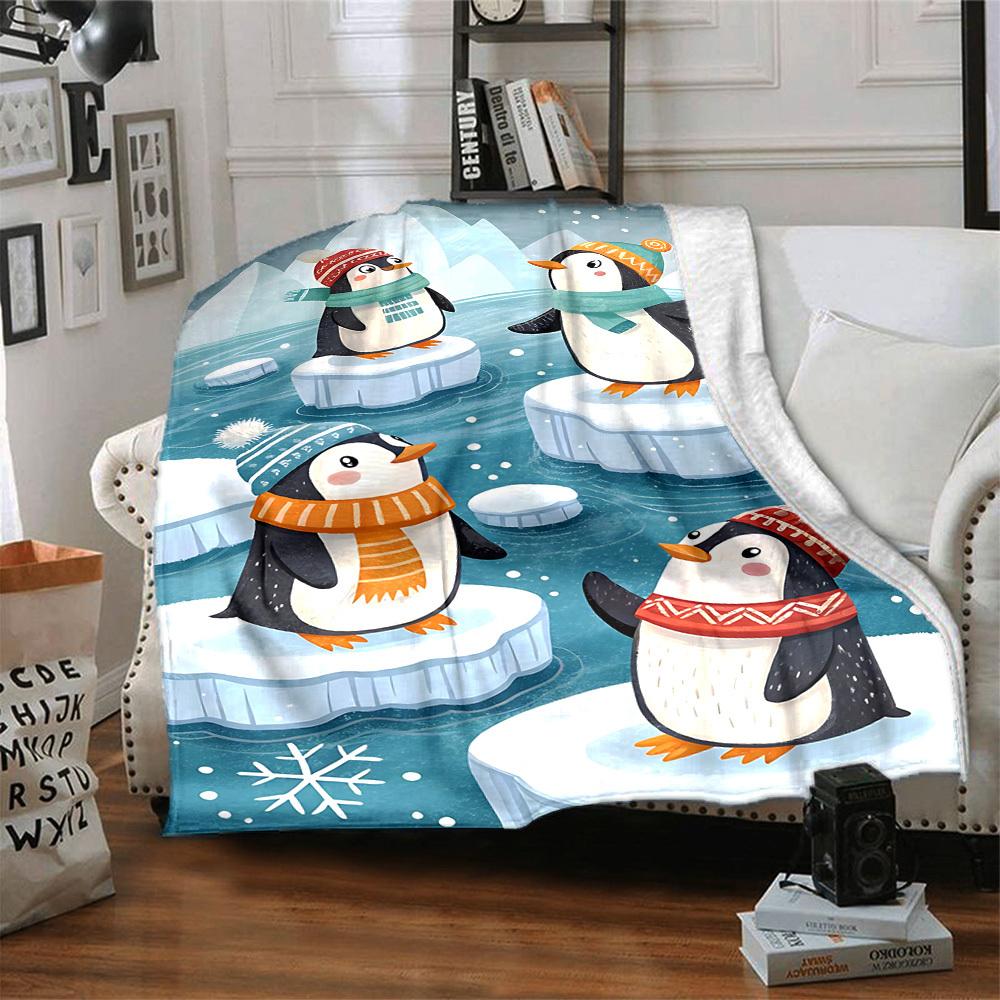 1pc Penguin Winter Blanket, Lightweight Flannel Blanket for Sofa, Bed, Travel, Camping, Living Room, Office,006