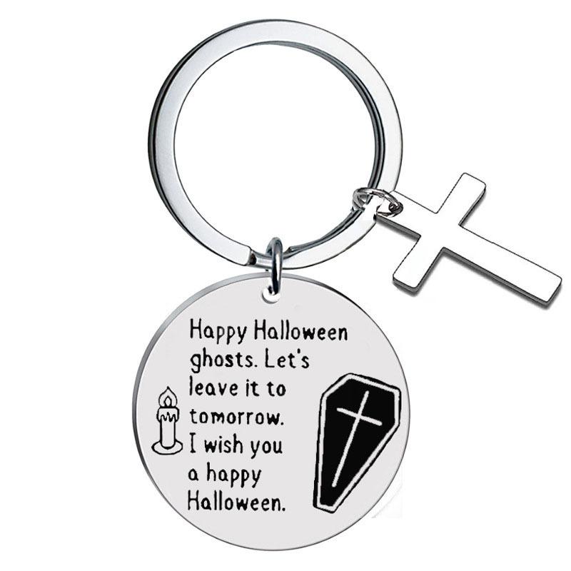 Edelstahl Schlüsselanhänger Geist Halloween Geschenk Europäischer und Amerikanischer Schriftzug Schlüsselanhänger Rucksackanhänger