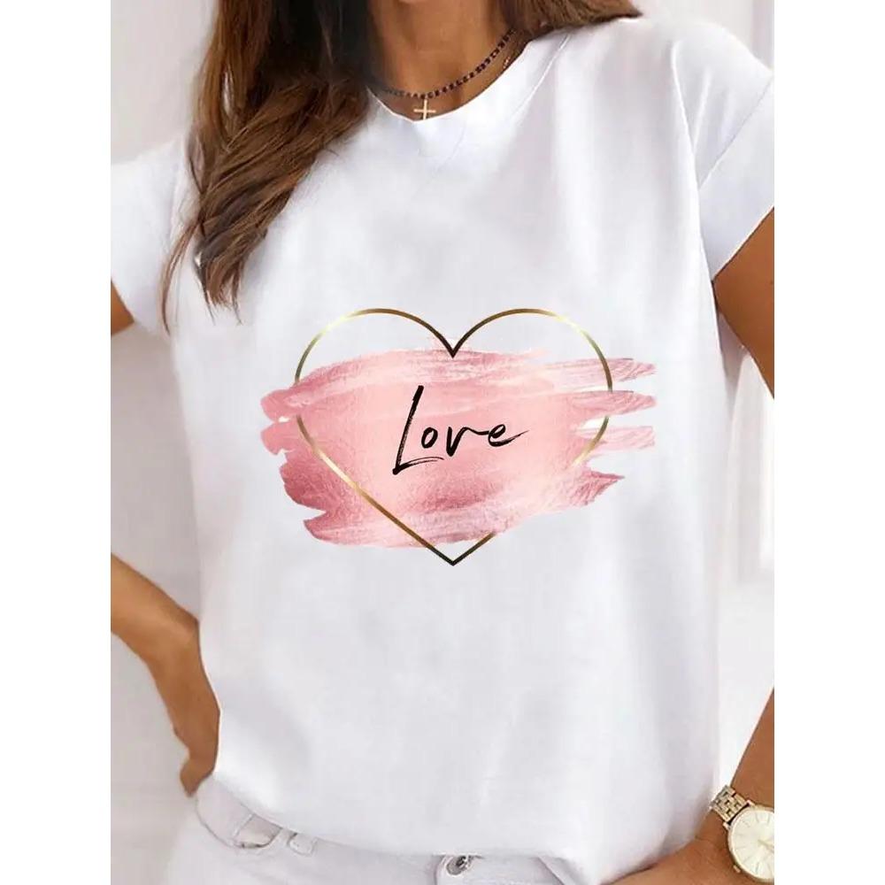 Summer Round Neck Love Flower Butterfly and Bee Pattern 3D Print Top Fashionable Casual Short Sleeved Women's T-shirts