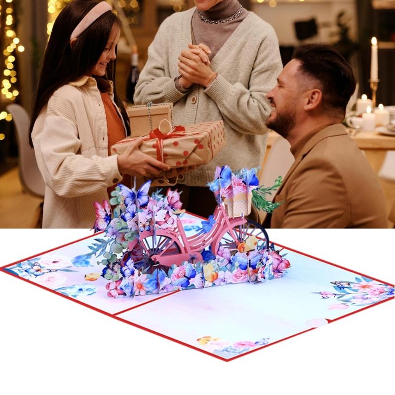 Creative Flower Butterfly Bicycles Popup Greeting Card 3D Handmade Paper Surprise Card for Birthdays and Weddings
