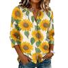 Vintage Floral Print Button Down Shirt Women Henley Neck Three Quarter Sleeve Linen Cotton Blouse Casual Lightweight Top