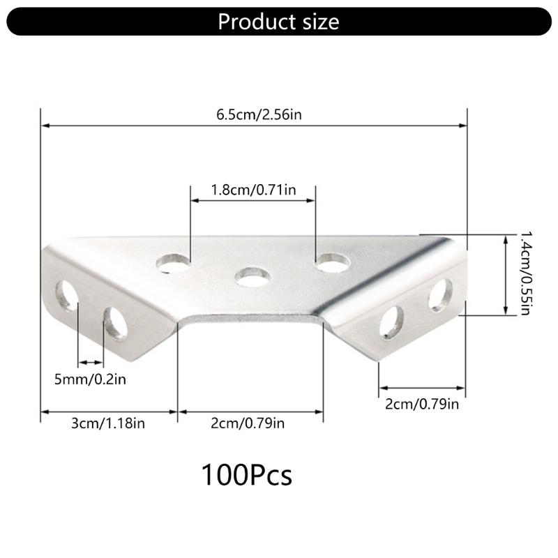 100Pcs Stainless Steel Furniture Corner Connector Cabinet Support Fixing Frame Corners Brace for Wood, Shelf Supports